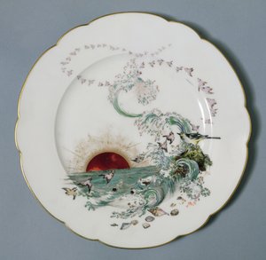 海景デザインのリモージュプレート（磁器）